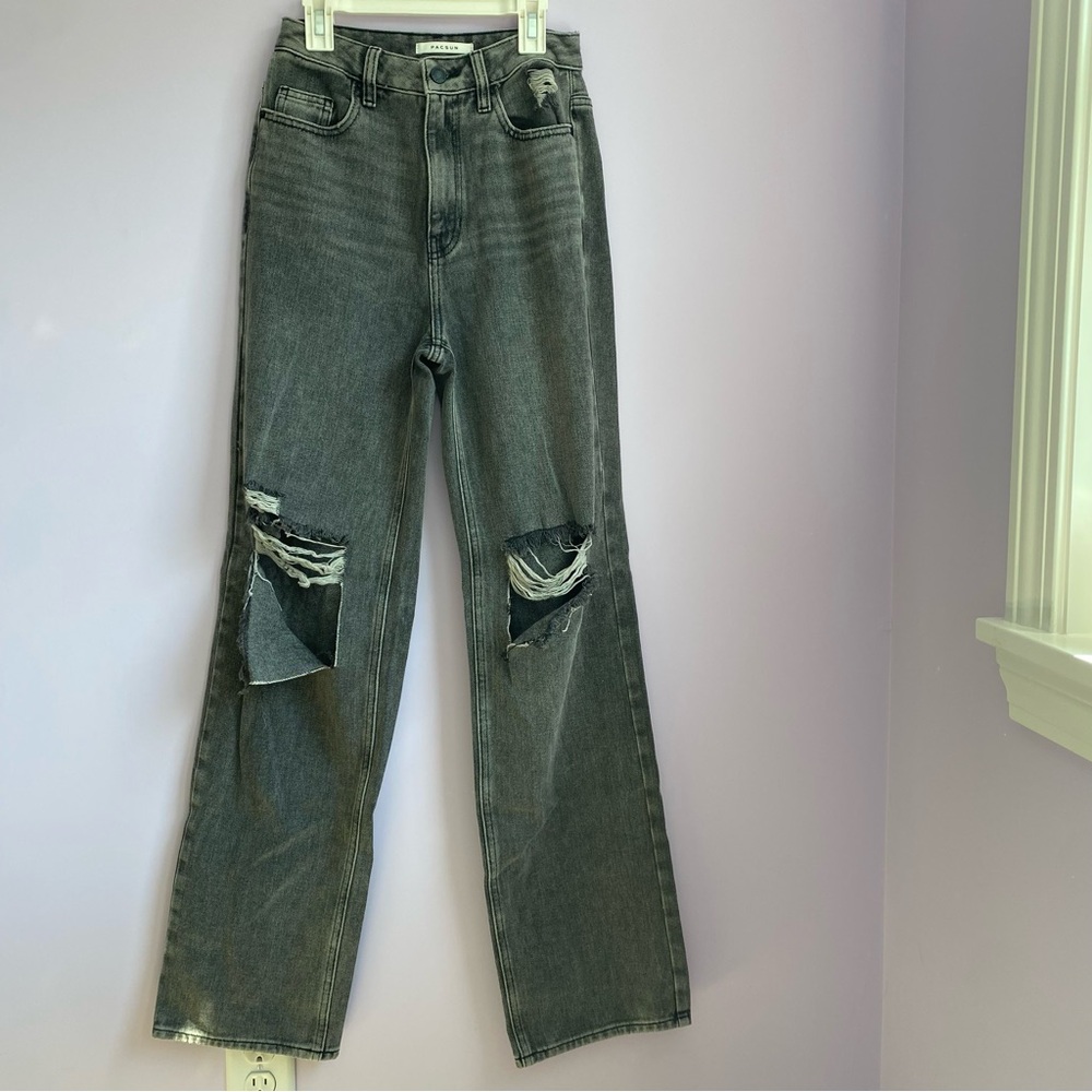 PacSun Black and Gray Ripped Denim Jeans